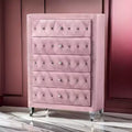 Royal Hampton 49 Inch Tall Dresser Chest, 5 Drawer, Cabriole Legs, Pink Upholstery