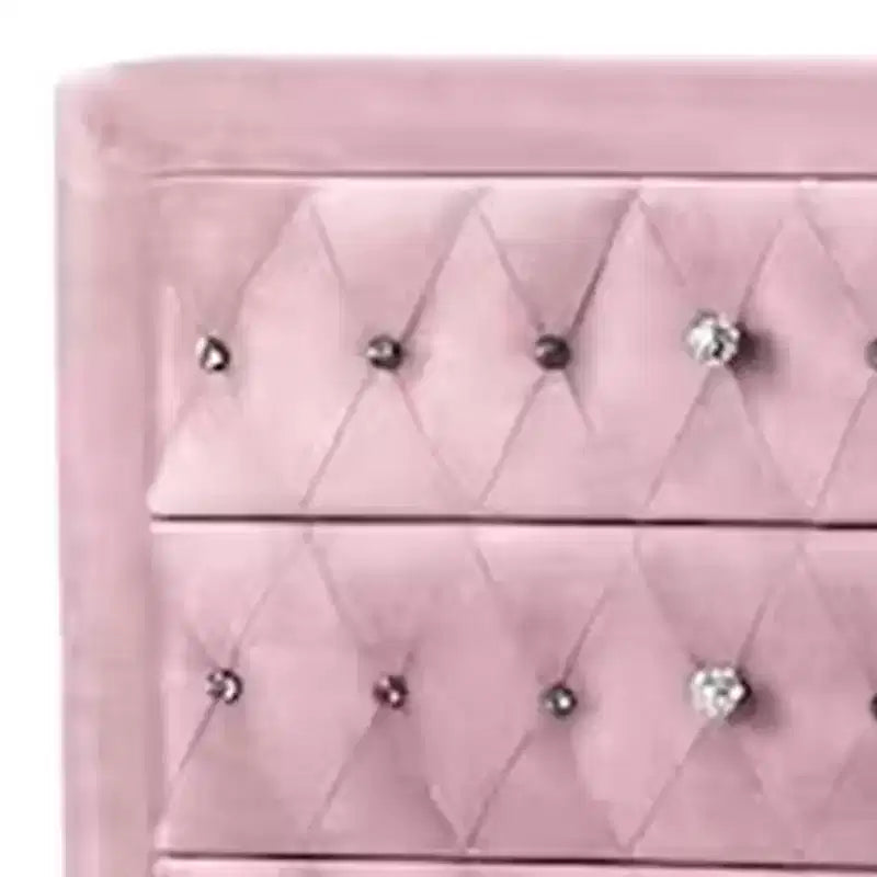 Royal Hampton 49 Inch Tall Dresser Chest, 5 Drawer, Cabriole Legs, Pink Upholstery