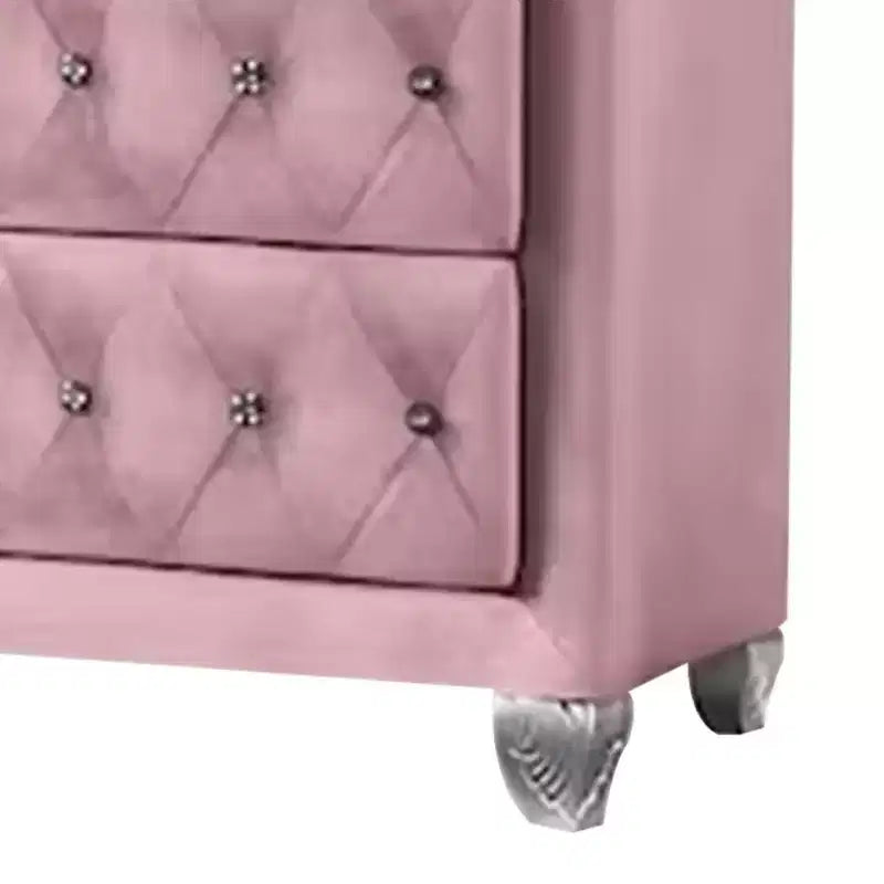 Royal Hampton 49 Inch Tall Dresser Chest, 5 Drawer, Cabriole Legs, Pink Upholstery
