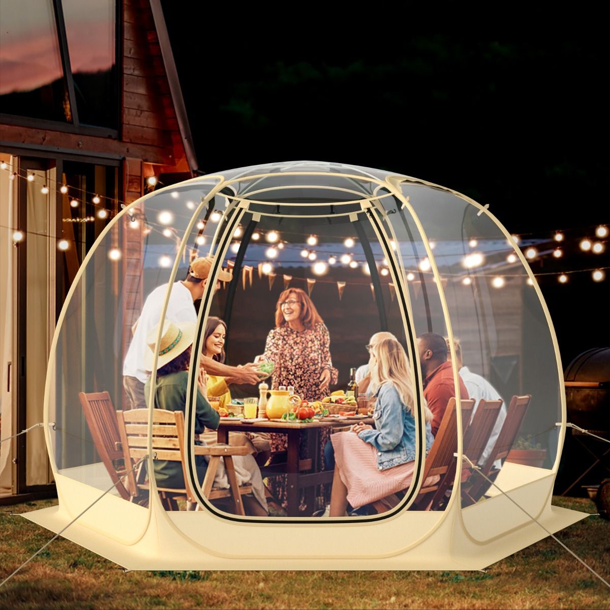 Tente Bulle à Ouverture Instantanée pour 6 à 10 Personnes Tente D?me d'Extérieur 328 x 328 cm Résistante Aux Intempéries Transparent