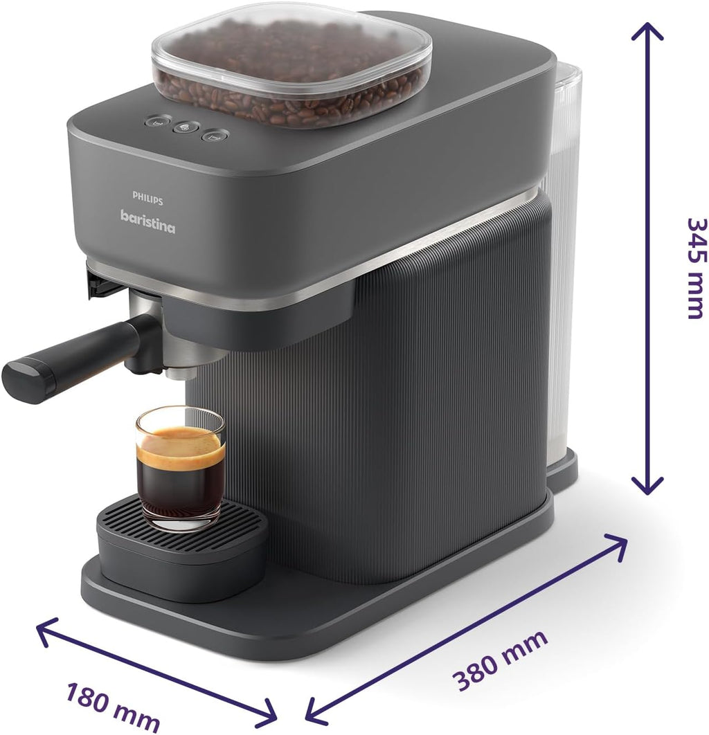 Philips Baristina Machine à expresso - Un véritable expresso, en toute simplicité - Compacte - 16 bars de pression - Broyeur intégré - Machine blanche avec porte-filtre blanc (BAR300/00)