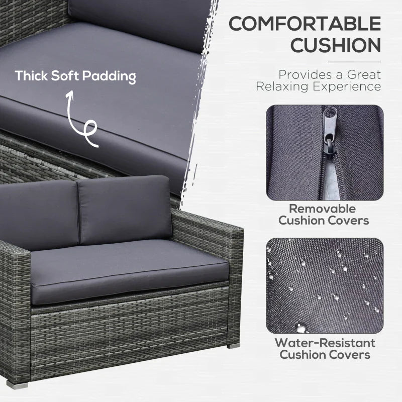 Ensemble de meubles de patio 4 pièces, canapé en osier de rotin, ensemble de luxe pour extérieur, ensemble de meubles de jardin avec coussins pour porche, jardin, balcon au bord de la piscine, gris