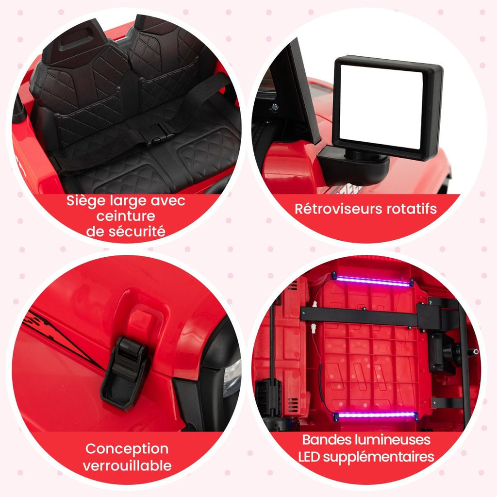 24V Voiture électrique 2 Places Enfants avec Télécommande 2,4G Musique LED Démarrage Lent 2 Vitesses Charge 35kg pour 3-8 Ans+ Rouge/Rose/Vert