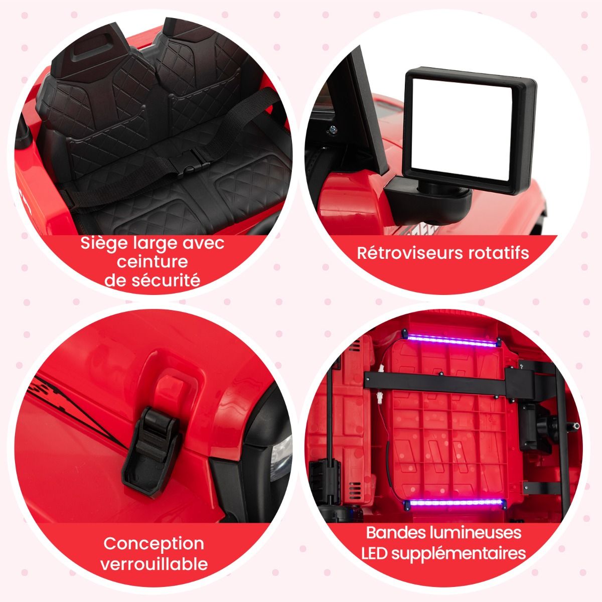 24V Voiture électrique 2 Places Enfants avec Télécommande 2,4G Musique LED Démarrage Lent 2 Vitesses Charge 35kg pour 3-8 Ans+ Rouge/Rose/Vert