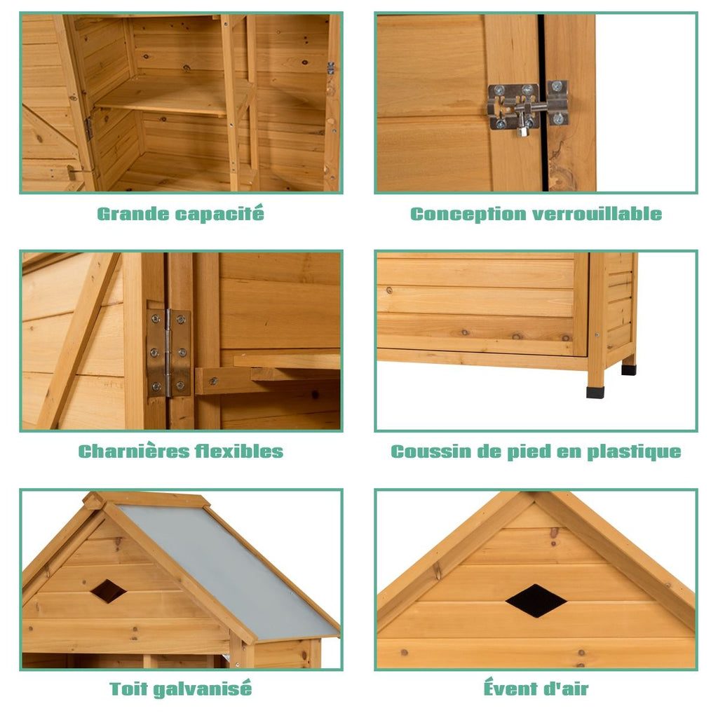 Abri de Jardin Extérieur à 5 Etagères Cabane Verrouillable en Bois de Sapin Toit en T?le Galvanisée