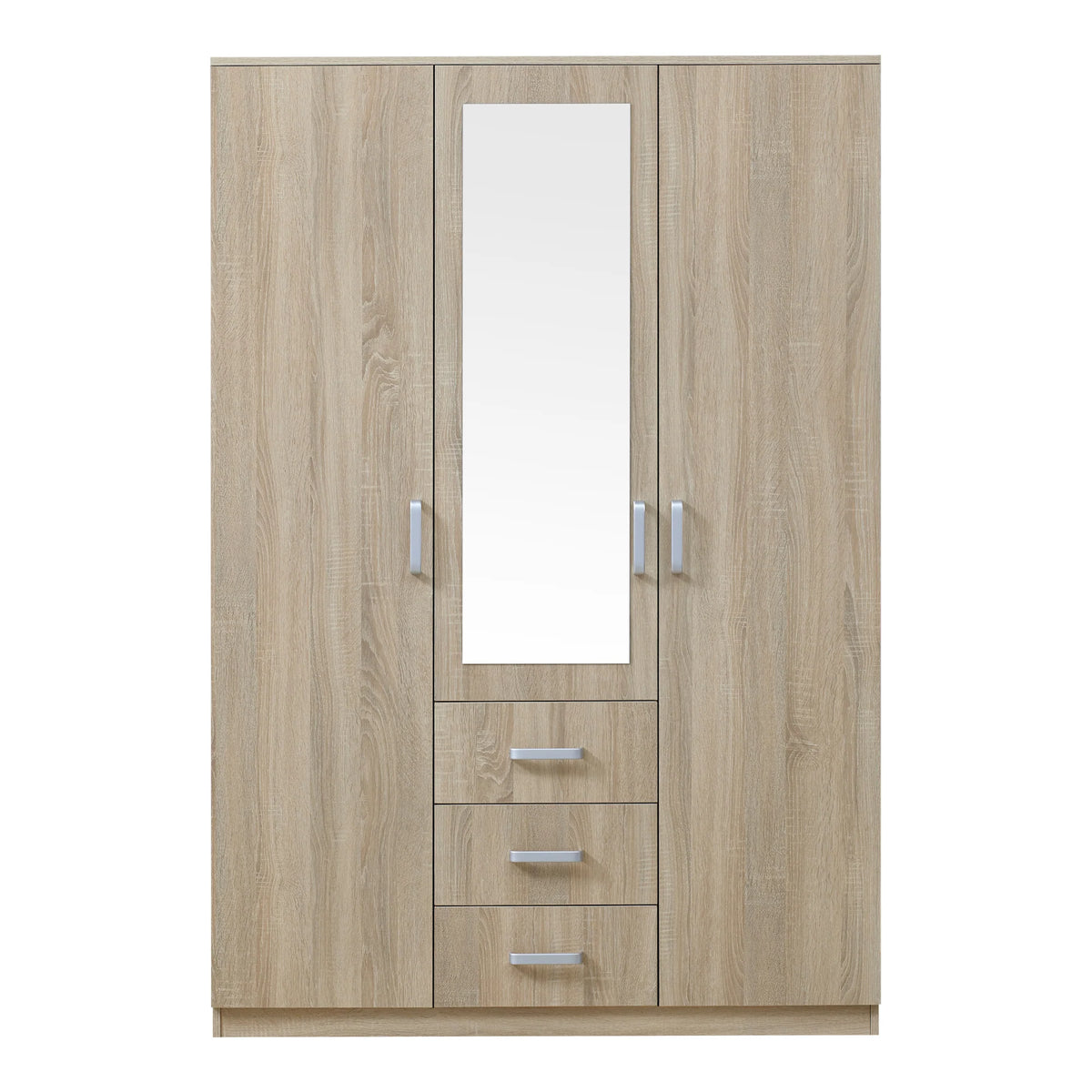 Armoire de chambre garde-robe moderne meuble de rangement intemporel 5 étagères 3 tiroirs + miroir MDF 176 x 120 x 52 cm effet chêne sonoma 03_0006369