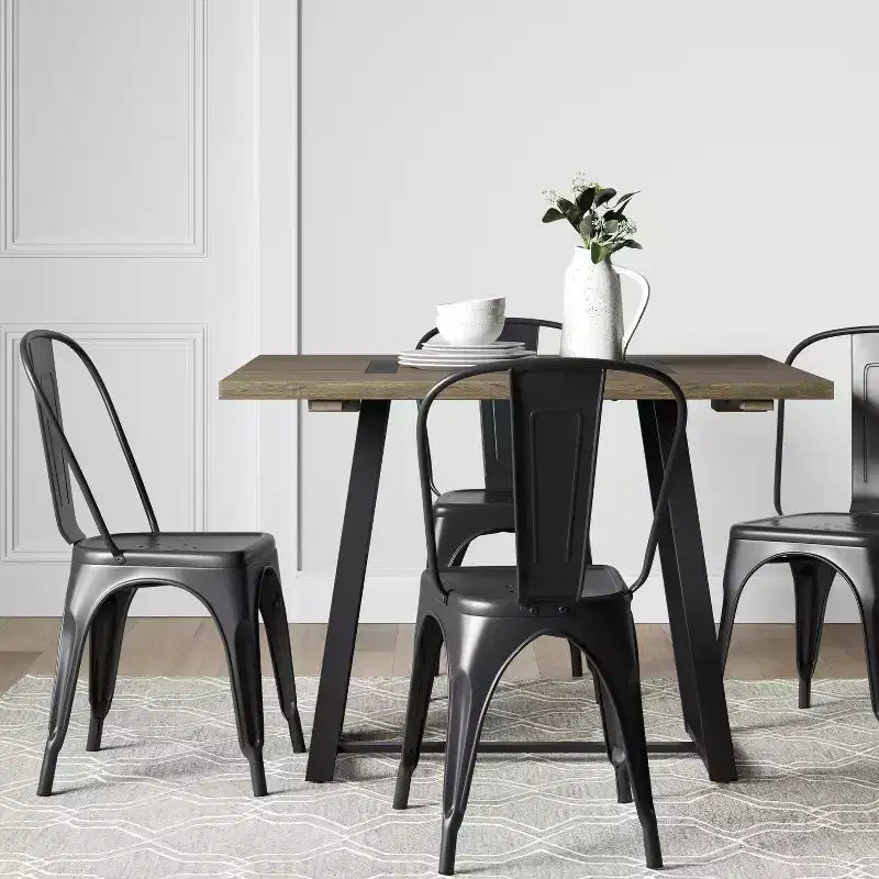 Brimfield Metal Base Extendable Dining Table Brown - Threshold™: Industrial Style, MDF & Acacia Surface, Seats 4