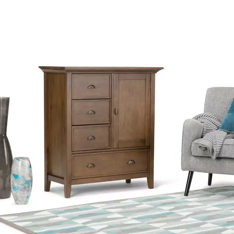 Mansfield Medium Storage Cabinet Rustic Natural Aged Brown - WyndenHall: Pine Wood, 4 Drawers, 1 Shelf