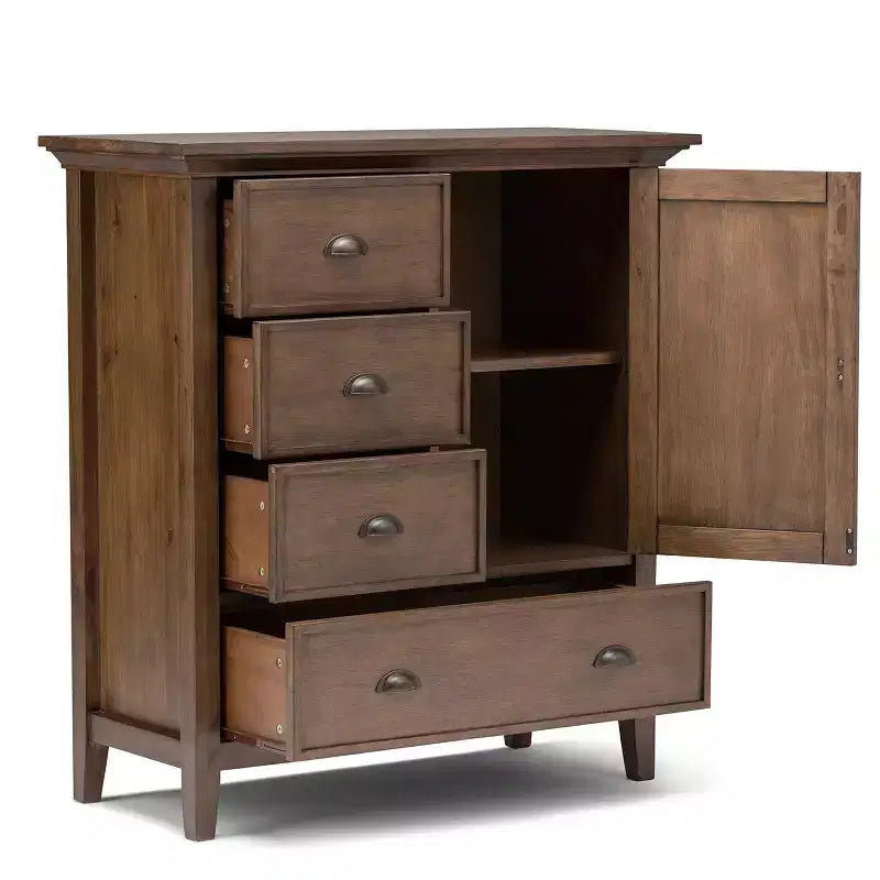 Mansfield Medium Storage Cabinet Rustic Natural Aged Brown - WyndenHall: Pine Wood, 4 Drawers, 1 Shelf