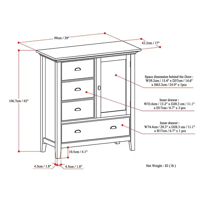 Mansfield Medium Storage Cabinet Rustic Natural Aged Brown - WyndenHall: Pine Wood, 4 Drawers, 1 Shelf