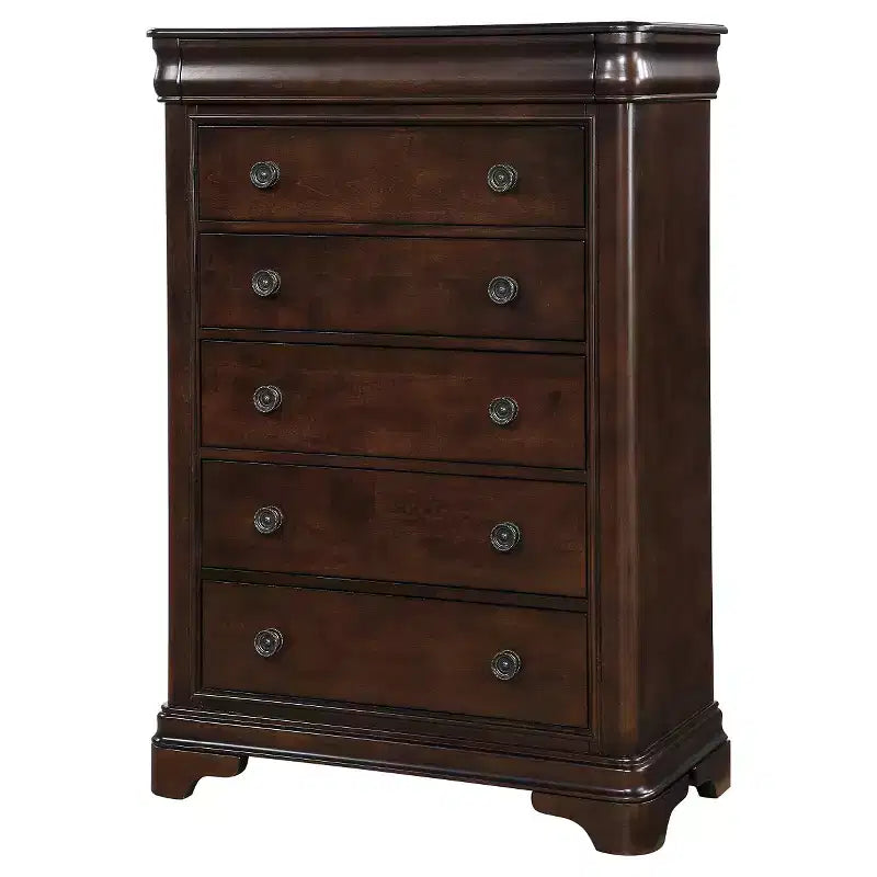 Conley Vertical Dresser Cherry - Picket House Furnishings: 5-Drawer Bedroom Storage, Elegant Bracket Feet
