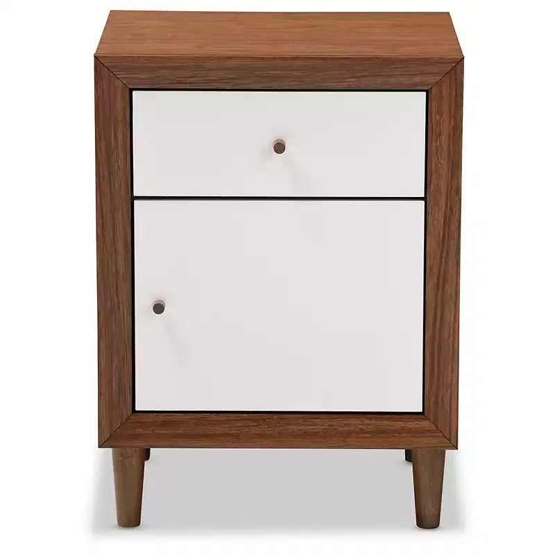 Harlow Mid-Century Modern Scandinavian Style Wood 1-Drawer & 1-Door Nightstand: Rubberwood Frame, Two-Tone Finish