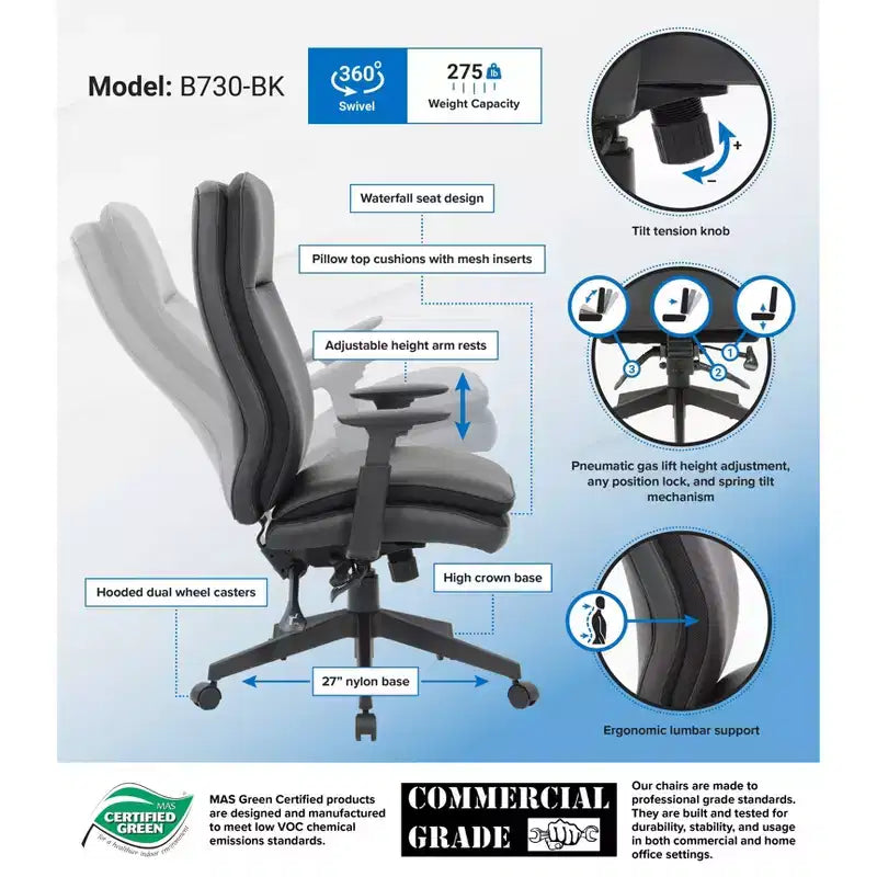 Executive Multi-Function Chair Beige/White/Gray: Boss Office Products, High Back, Lumbar Support, Adjustable Armrests