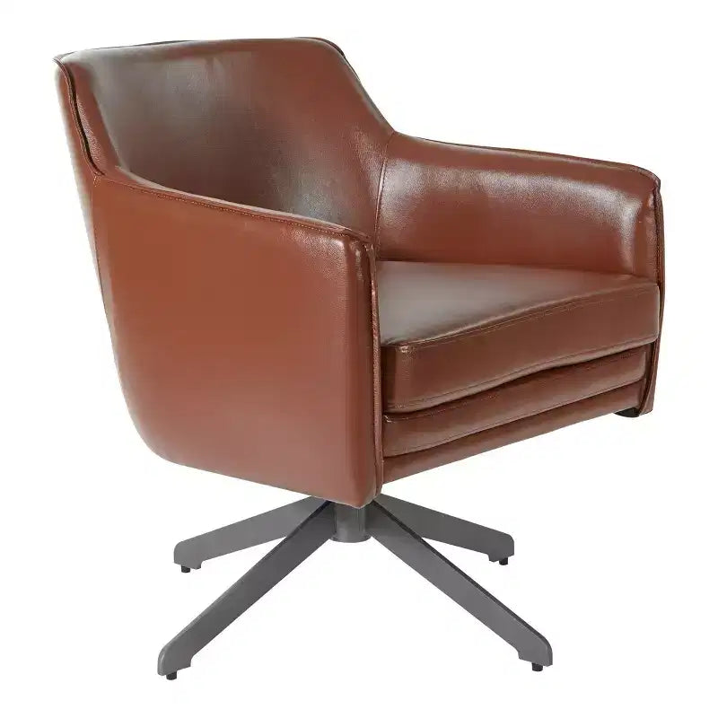OSP Home Furnishings Faux Leather Guest Chair Saddle : Mid-Century Modern, Metal Frame, 275 lb Capacity