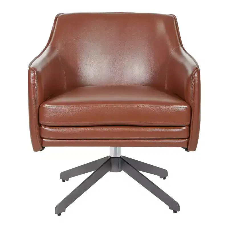 OSP Home Furnishings Faux Leather Guest Chair Saddle : Mid-Century Modern, Metal Frame, 275 lb Capacity