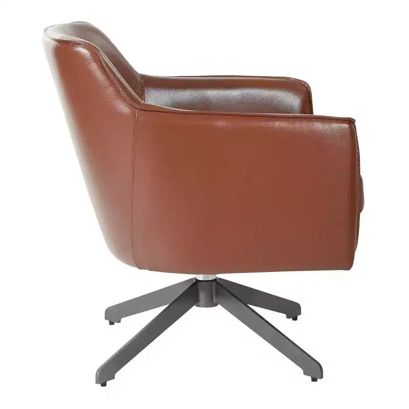 OSP Home Furnishings Faux Leather Guest Chair Saddle : Mid-Century Modern, Metal Frame, 275 lb Capacity