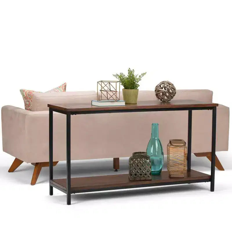 54" Rhonda Console Sofa Table Dark Cognac Brown - WyndenHall: Modern Industrial Entryway Furniture