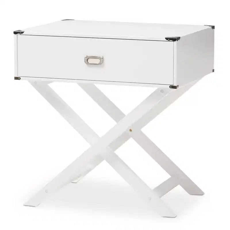 Curtice 1 Drawer Wooden Nightstand White - Baxton Studio: Modern Hardwood & MDF, Polished Brass Hardware, Anti-Tip Included
