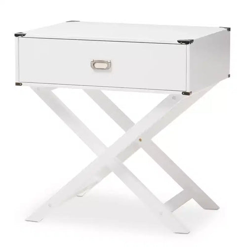 Curtice 1 Drawer Wooden Nightstand White - Baxton Studio: Modern Hardwood & MDF, Polished Brass Hardware, Anti-Tip Included