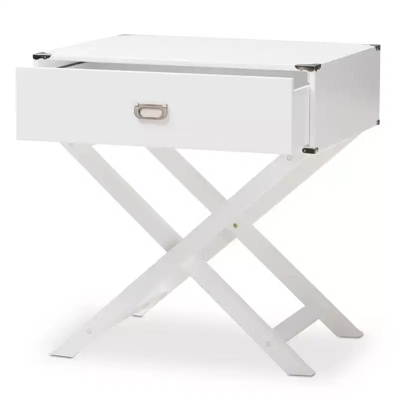 Curtice 1 Drawer Wooden Nightstand White - Baxton Studio: Modern Hardwood & MDF, Polished Brass Hardware, Anti-Tip Included