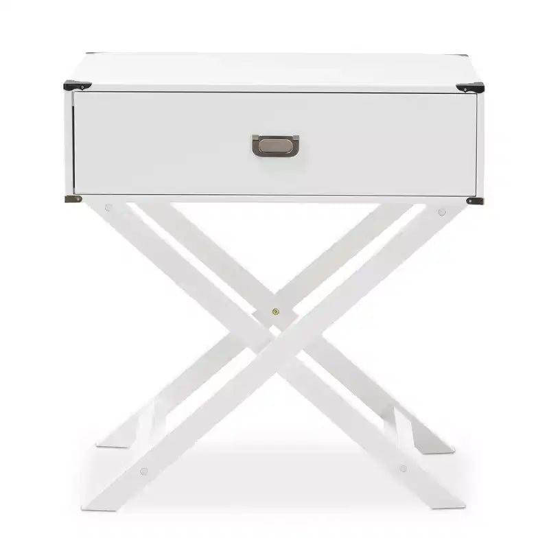Curtice 1 Drawer Wooden Nightstand White - Baxton Studio: Modern Hardwood & MDF, Polished Brass Hardware, Anti-Tip Included