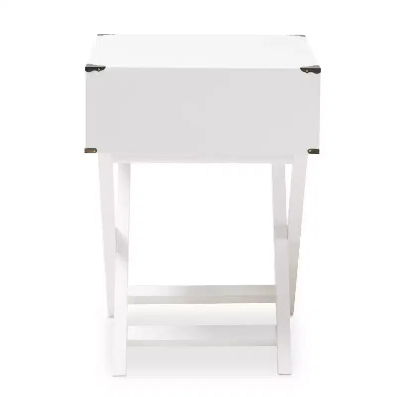 Curtice 1 Drawer Wooden Nightstand White - Baxton Studio: Modern Hardwood & MDF, Polished Brass Hardware, Anti-Tip Included
