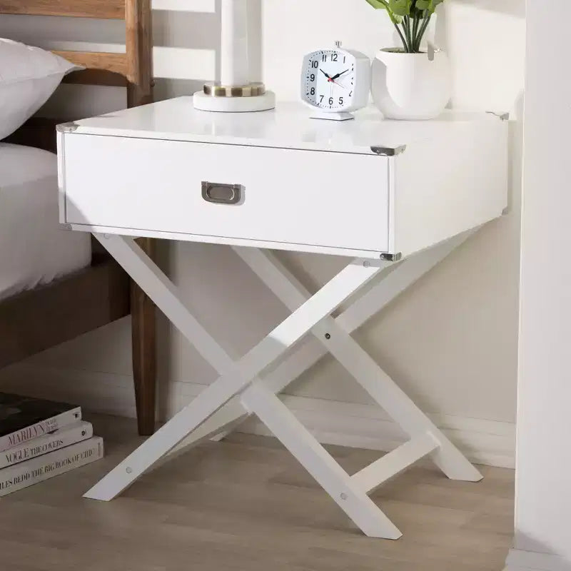 Curtice 1 Drawer Wooden Nightstand White - Baxton Studio: Modern Hardwood & MDF, Polished Brass Hardware, Anti-Tip Included