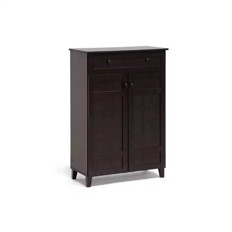 Glidden Wood Modern Shoe Cabinet (Tall) Dark Brown - Baxton Studio: Freestanding Storage, Holds 20 Pairs