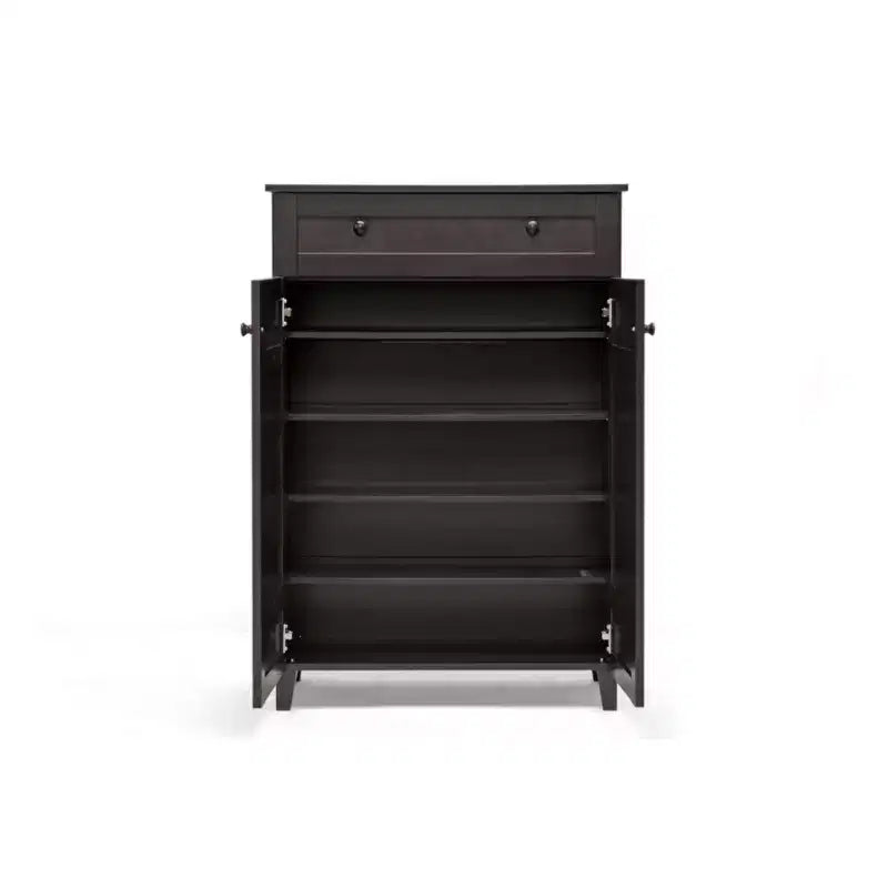 Glidden Wood Modern Shoe Cabinet (Tall) Dark Brown - Baxton Studio: Freestanding Storage, Holds 20 Pairs