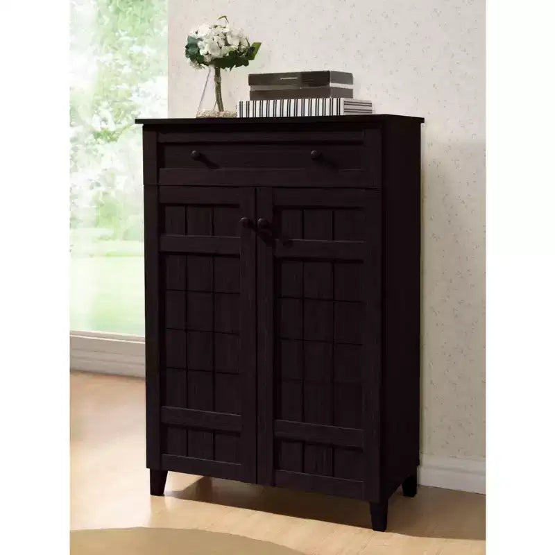 Glidden Wood Modern Shoe Cabinet (Tall) Dark Brown - Baxton Studio: Freestanding Storage, Holds 20 Pairs