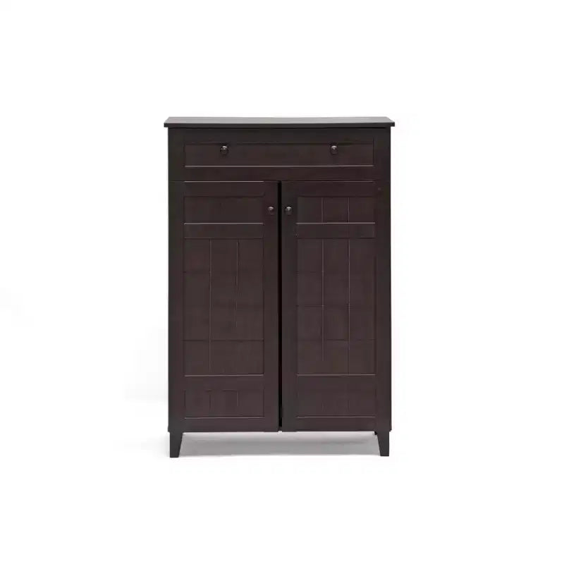 Glidden Wood Modern Shoe Cabinet (Tall) Dark Brown - Baxton Studio: Freestanding Storage, Holds 20 Pairs