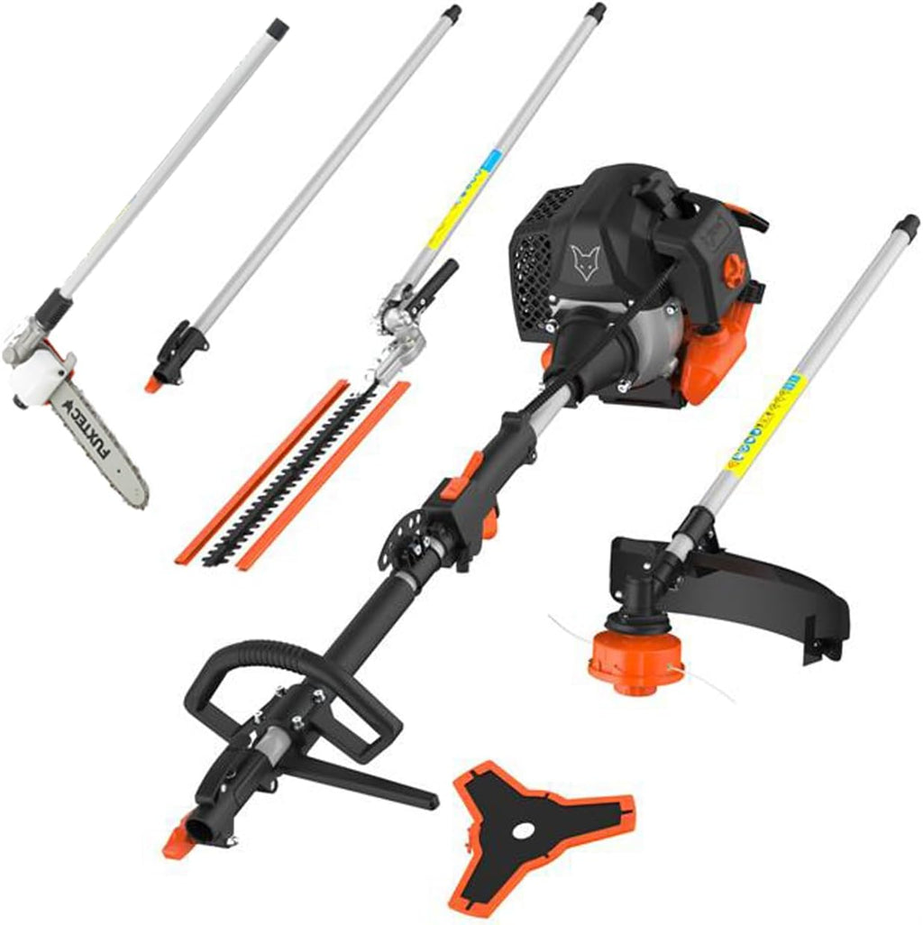Fuxtec Débroussailleuse Thermique Multifonction 5 en 1 Multitool FX-MT152E - Easy Starter 3CV 52 cm3, Moteur 2 Temps, élagueuse Taille Haie Coupe Bordure Avec Fil ou Lame 1 Mètre Rallonge