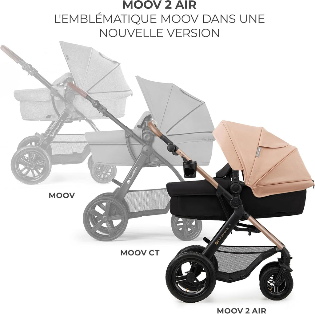 Kinderkraft MOOV2 Poussette 3 en 1, Système de voyage de la naissance à 27 kg, Siège auto Mink PRO I-Size inclus, Capote extensible avec filtre UPF50+, Accessoires pratiques, Gris