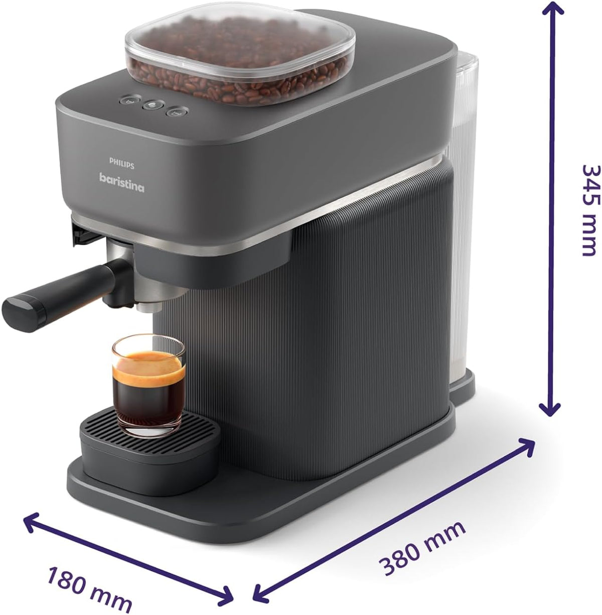 Philips Baristina Machine à expresso - Un véritable expresso, en toute simplicité - Compacte - 16 bars de pression - Broyeur intégré - Machine blanche avec porte-filtre blanc (BAR300/00)
