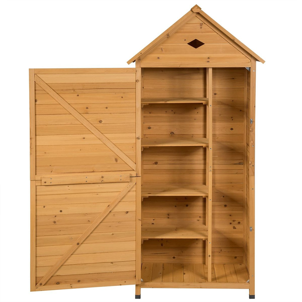 Abri de Jardin Extérieur à 5 Etagères Cabane Verrouillable en Bois de Sapin Toit en T?le Galvanisée