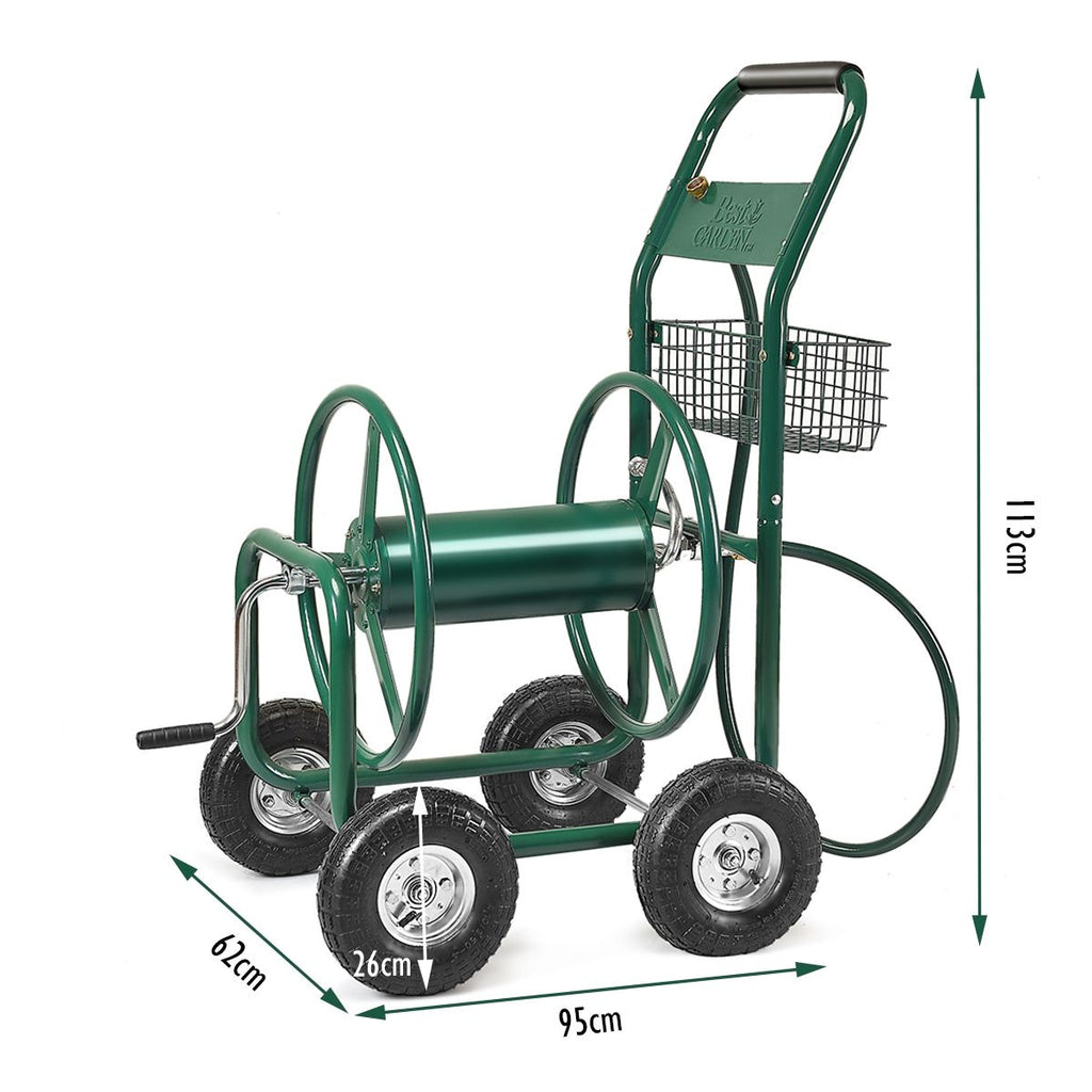 Dévidoir de Tuyau d’Arrosage avec 4 Roulettes Chariot pour 1.7m de Tuyau d’Arrosage Panier, 95x62x113cm, Vert