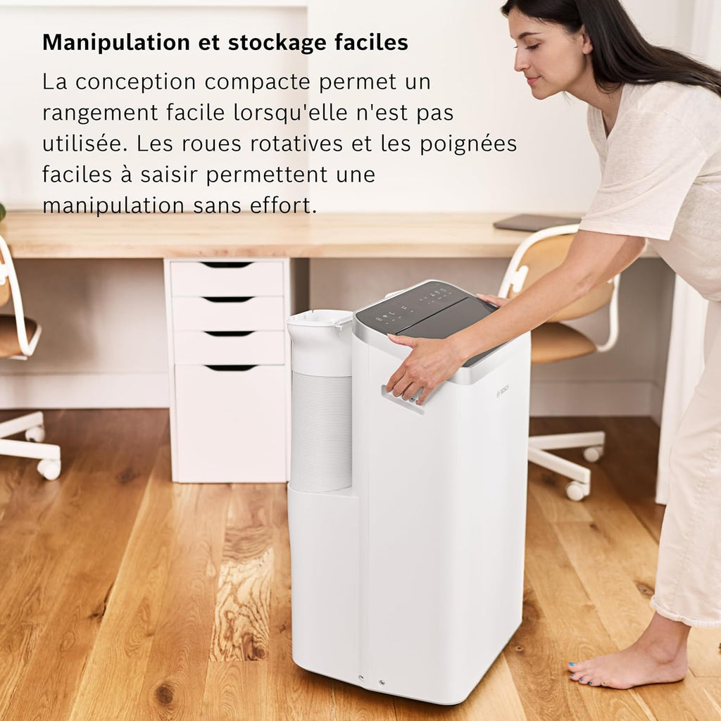Bosch Cool 4000 Portable AC - 3 en 1 : Climatiseur, Déshumidificateur, Ventilateur - 2,6 kW pour les pièces jusqu'à 35m2 - Avec Mode Auto, Mode Silencieux et Mode Veille (48 db (A)) [Classe A+]