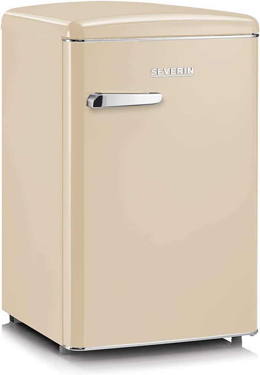 SEVERIN Réfrigérateur Congélateur, Pose libre, Longueur 55 cm, 108L, Classe D, 110 kWh/an, 37 dB, Look rétro, Crème, RKS 8833