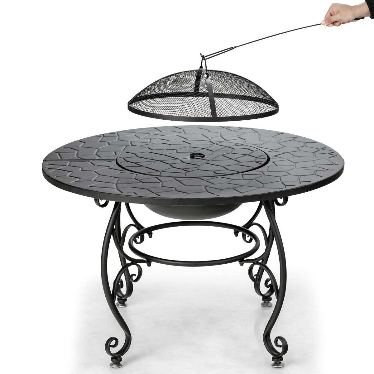 Brasero Extérieur pour Jardin 80 x 80 x 70 cm Foyer rond 4 en 1 avec Brasero Grille de Cuisson Grille en Bois