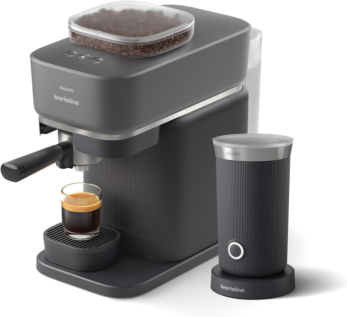 Philips Baristina Machine à expresso - Un véritable expresso, en toute simplicité - Compacte - 16 bars de pression - Broyeur intégré - Machine blanche avec porte-filtre blanc (BAR300/00)