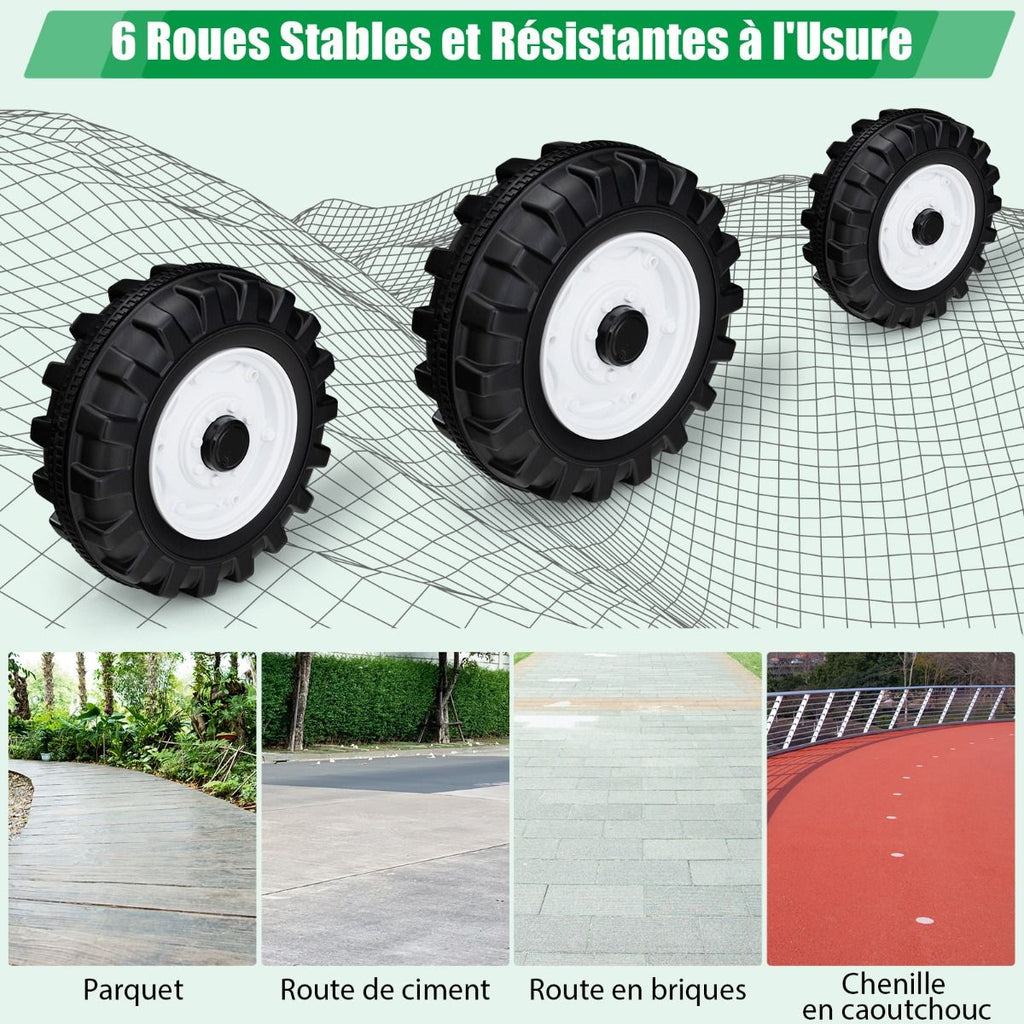 12V Tracteur électrique Enfants avec Pelle&Remorque Amovible Véhicule électrique à 6 Roues avec Télécommande & Musique 3-6 km/h pour 3-8 Ans Jaune/Vert