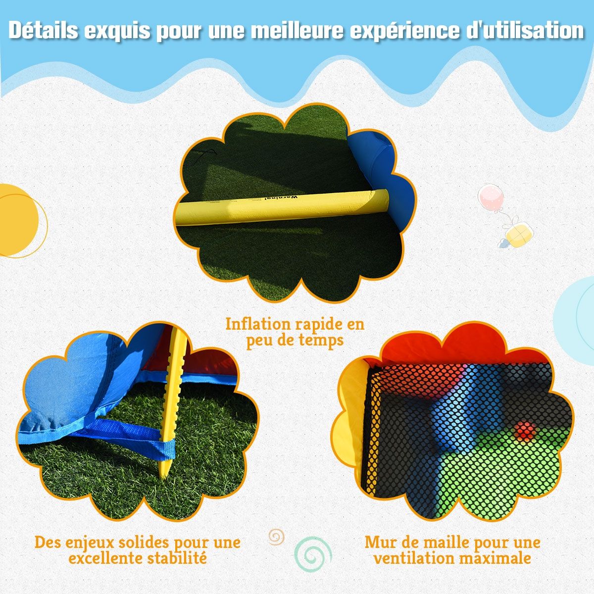 Chateau Gonflable 7 en 1 pour Enfant 3-10 Ans Toboggans Capacité 135kg en Tissu Oxford 356x289x233cm Multicolore