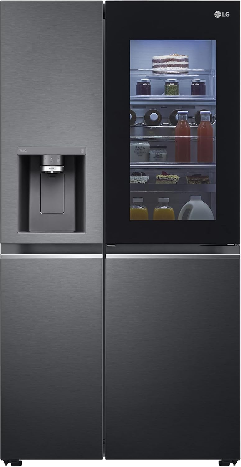 LG GSXV91MCAF Réfrigérateur combiné - Side by Side, 635L, InstaView, Total No-Frost, Compartiment congélation, Distributeur d'eau et glace UVnano, Compresseur Inverter Linear, Wi-Fi, Noir, Classe F