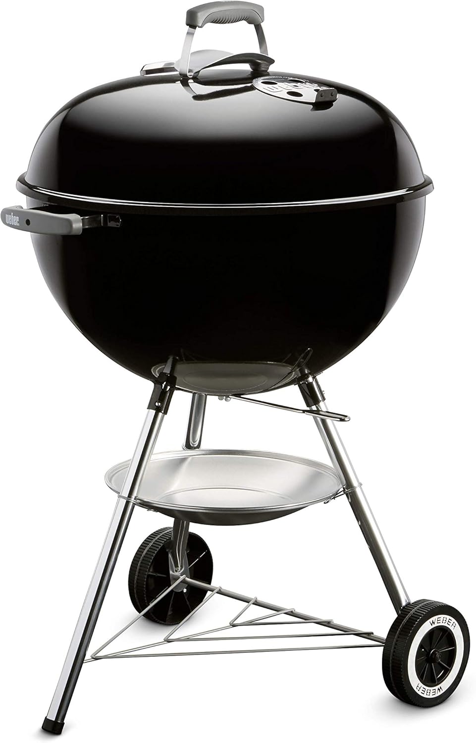 Weber Classic Kettle barbecue au charbon de bois, surface de cuisson ? 57cm, barbecue avec couvercle et cuve en acier emaillé, thermomètre intégré au couvercle, trépied et roues - Noir (1341504)