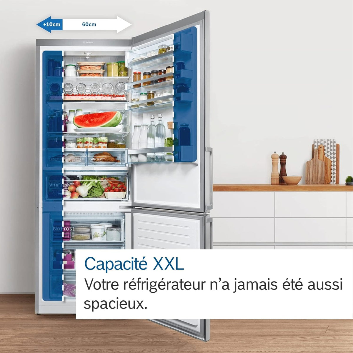 Bosch KGN49XLEA Série 4 - Réfrigérateur Combiné pose-libre - 438 L - 203 x 70 (H x L) - Inox