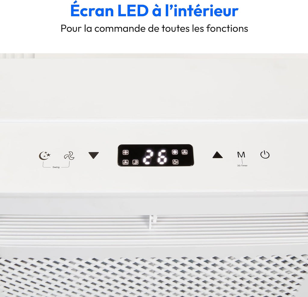 MEDION Smart Climatiseur Split P502 (5000 BTU, 3-en-1, Refroidir, Déshumidification, Ventilation, pour caravane, camping-car, kit de joint de fenêtre, mode sommeil, contr?le Wifi, écran, MD 37735)