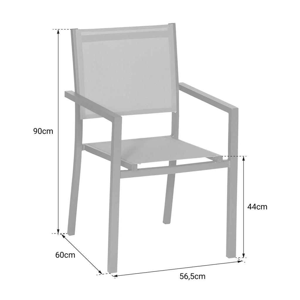 Lot de 8 chaises en aluminium anthracite - textilène gris Happy Garden