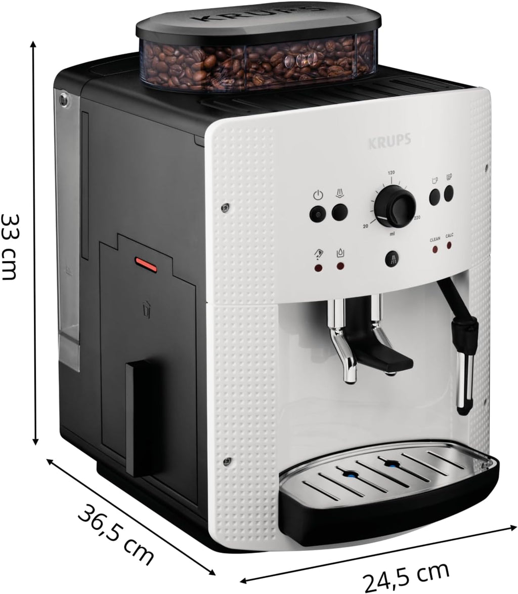 Krups Machine à café grain, 1,7 L, 2 tasses en simultané, Nettoyage automatique, Buse vapeur pour Cappuccino, Cafetière espresso, Essential noire YY8125FD, Noir