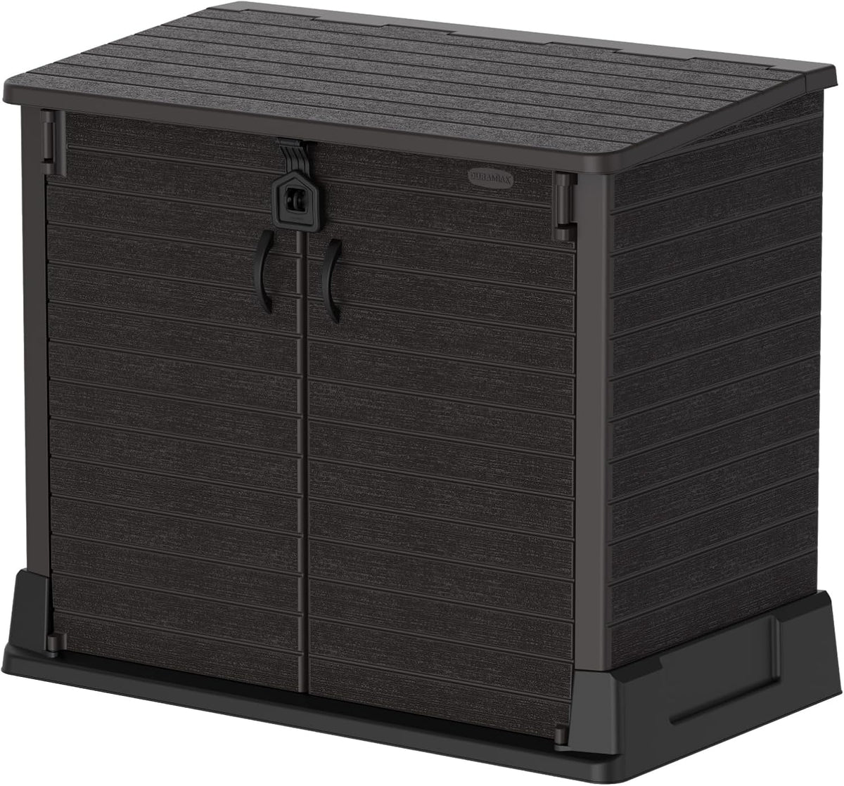 Duramax StoreAway 1200L Plastic Garden Shed/ Flat Lid, Outdoor Storage Shed, Wheelie Bin Hideaways, Wheelie bin box, Durable Construction, Ideal for Bikes, BBQs & 2x 240L Bins, 145x85x125 cm, Brown