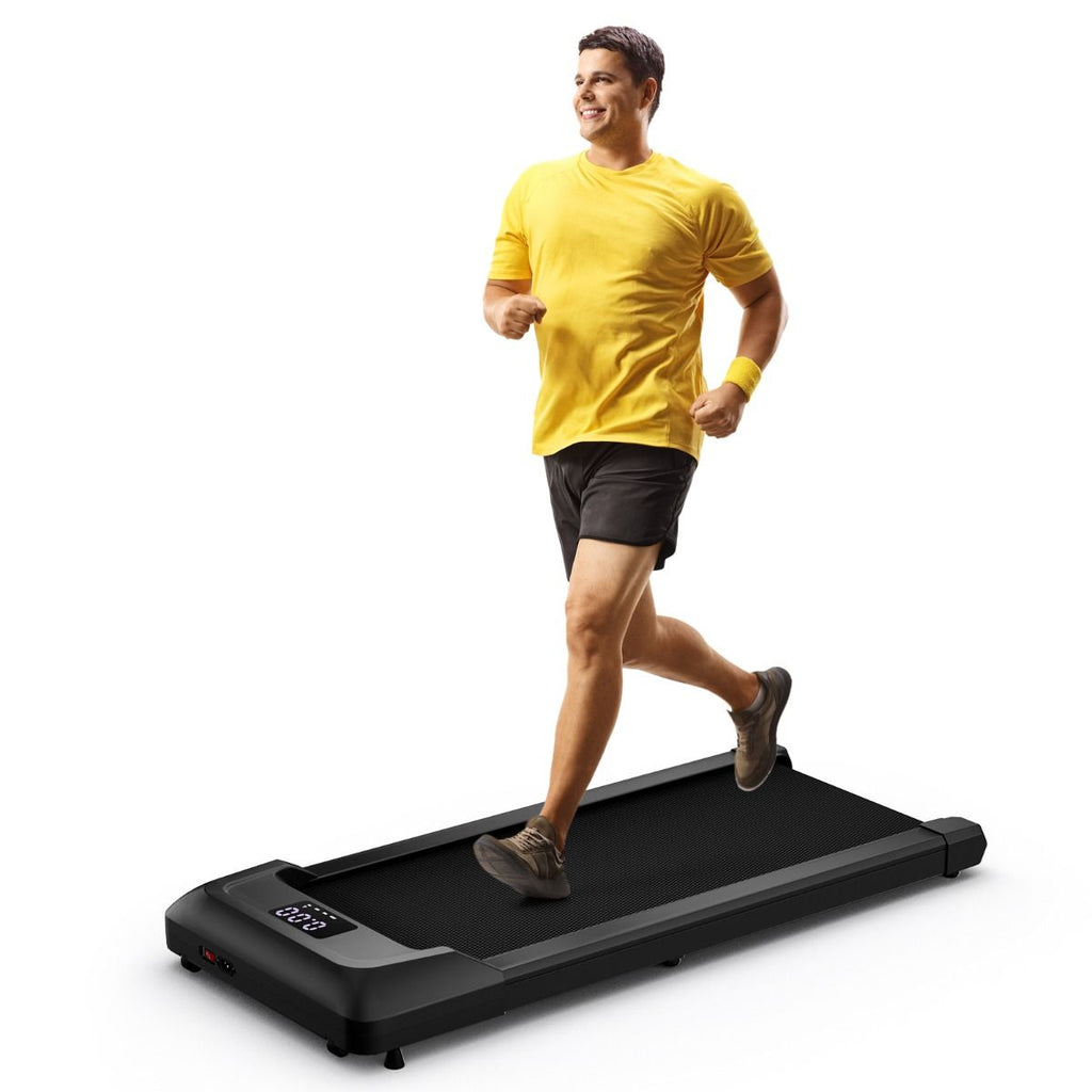 Tapis de Course Mince Tapis de Jogging avec Capacité de 120 Kg Télécommande et écran Led Inclinable à Roulettes Tapis de Course à Glisser Gris/Noir/Rose